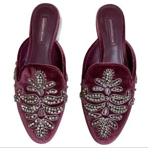 ANTONIO MELANI VELVET AND RHINESTONE MULES